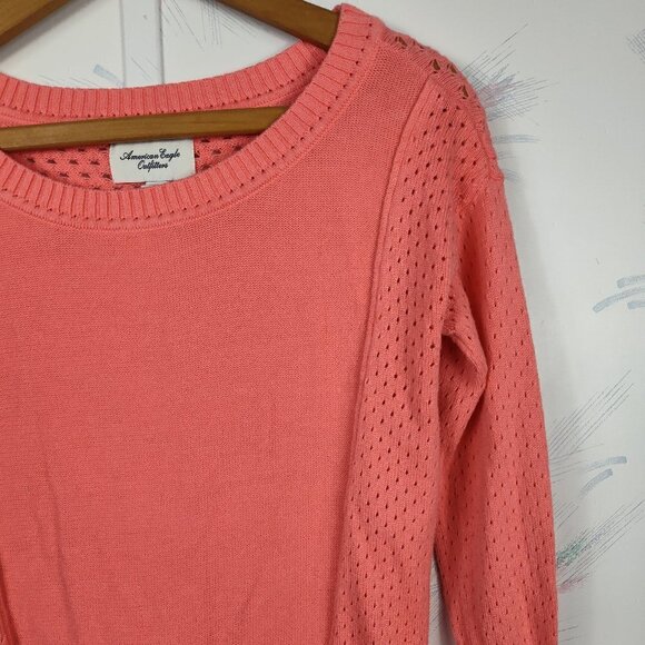 American Eagle Outfitters Coral Orange Open Knit Sweater - Picture 2 of 8